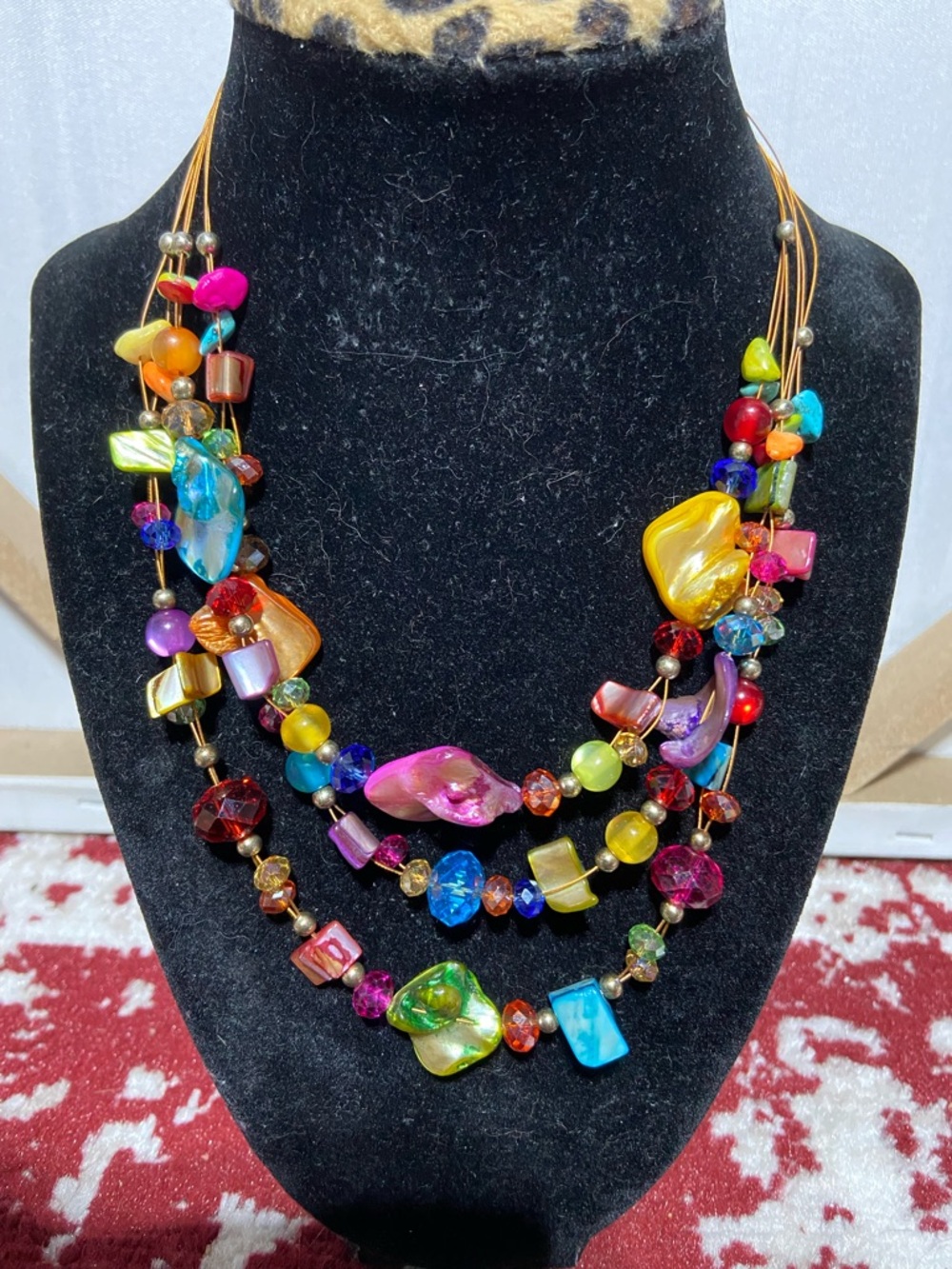 Colorful Mixed Media, Layered Necklace - Vibrant Multi-Color